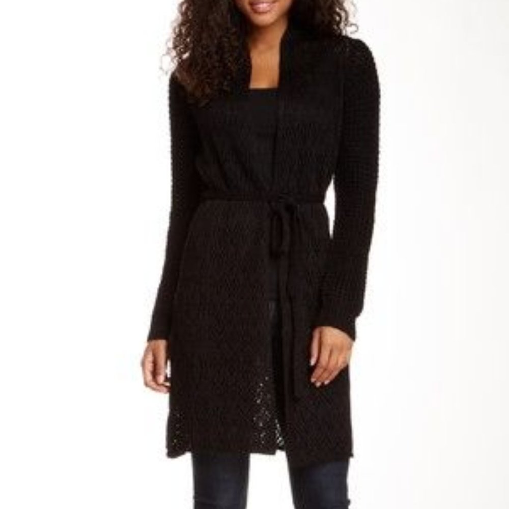 NEW Vertigo Women Wool Crochet Belted Long Sleeve Duster Cardigan Knit Sweater - Picture 2 of 5